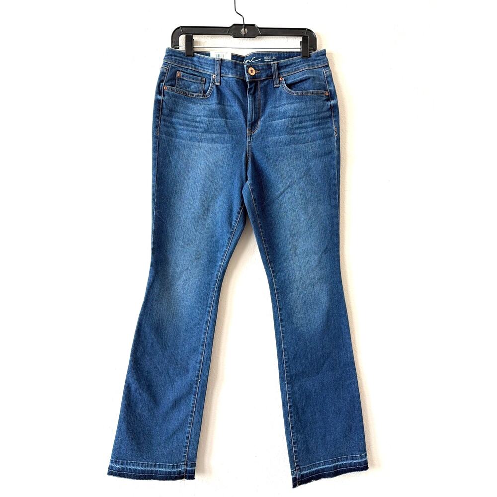 I.N.C. Blue Denim Jeans Mid-Rise Boot Leg Regular Fit MD Indigo Women’s Size 8